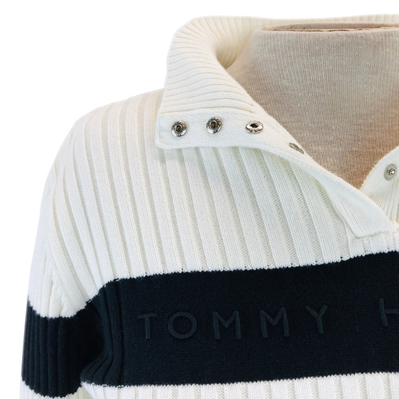 Tommy Hilfiger Black Ivory Ribbed Sweater Top L - Picture 7 of 8